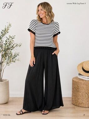 EESOME Black Wide Leg Pants Small Elastic Waist Flowy Boho